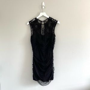 En Creme Black Lace Mesh Formal Dress Size S